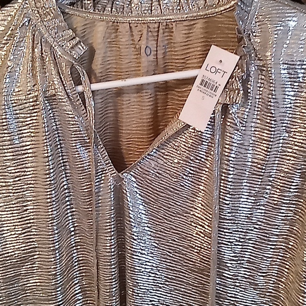 LOFT Shimmering Gold and Silver Blouse Size Small Womans Light Material NWT